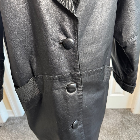 Fitz Wright 80s Vintage Oversized Leather Jacket With Retro Zebra Lapels Large - Picture 3 of 9